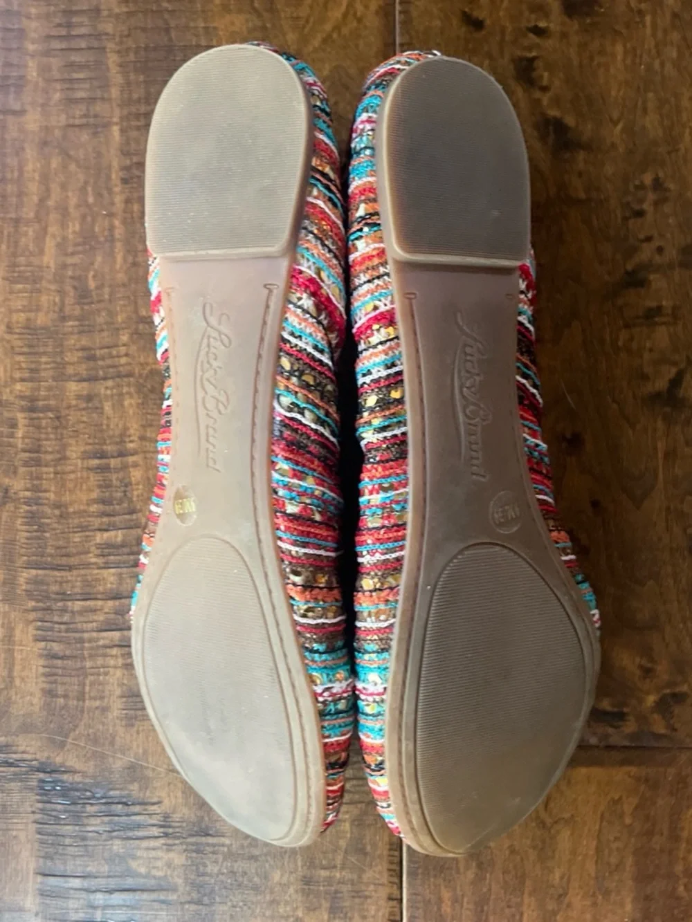 Lucky Brand multicolored striped ballet flats with metallic sequins